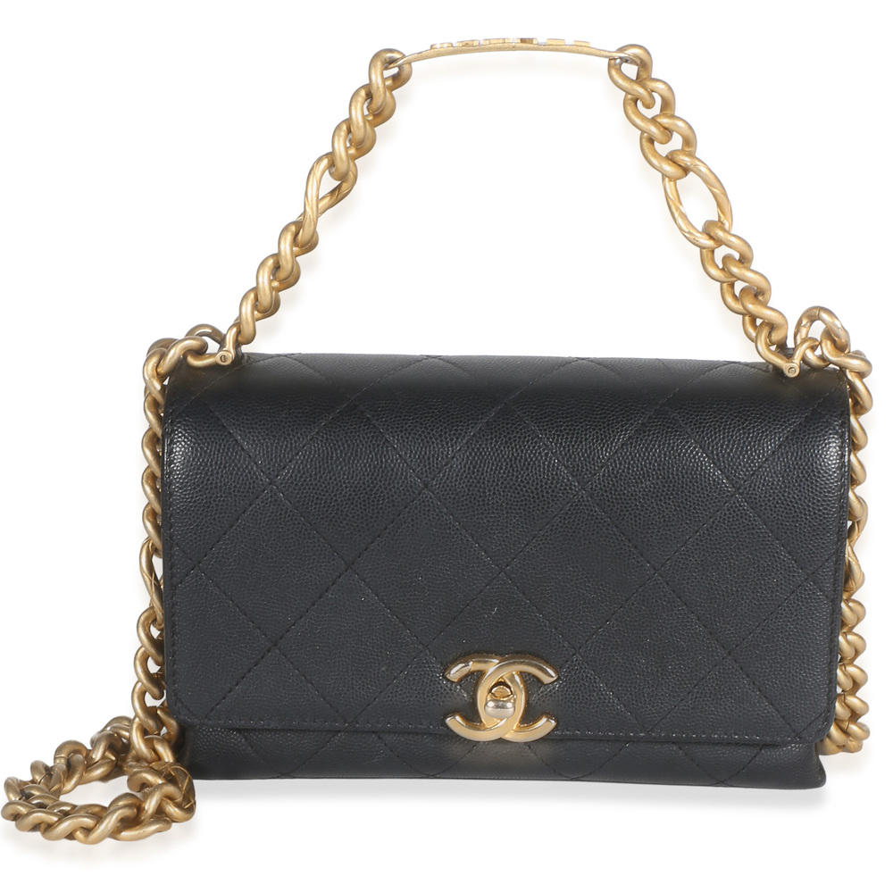 Chanel Black Quilted Caviar Mini Bracelet On Chain Flap Bag